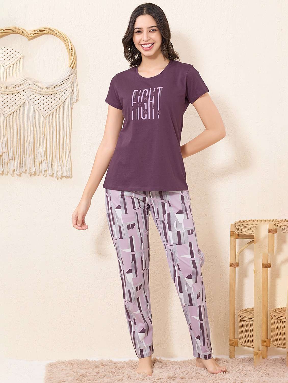 women printed nightwear pyjama set