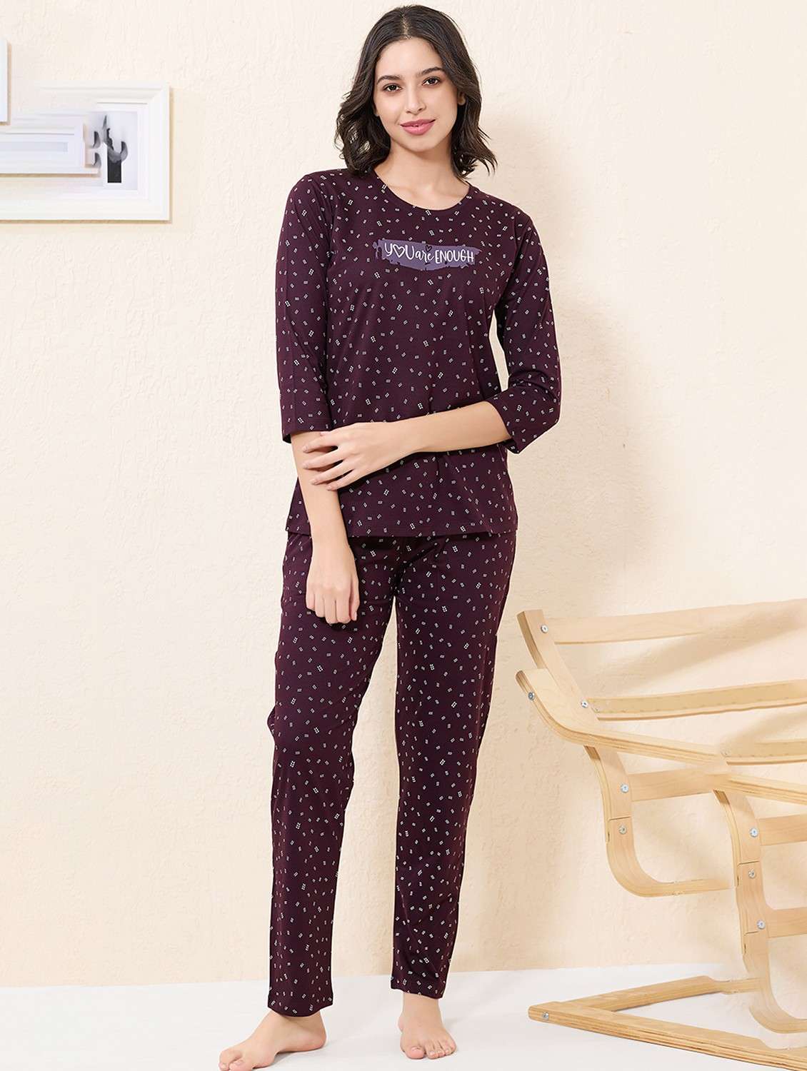 women printed nightwear pyjama set