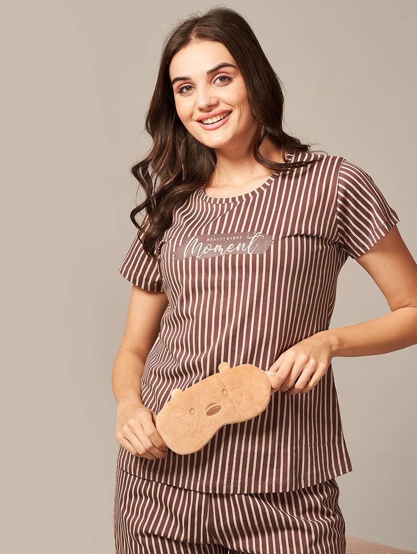 women striped nightwear shorts set - 22033372 -  Standard Image - 3