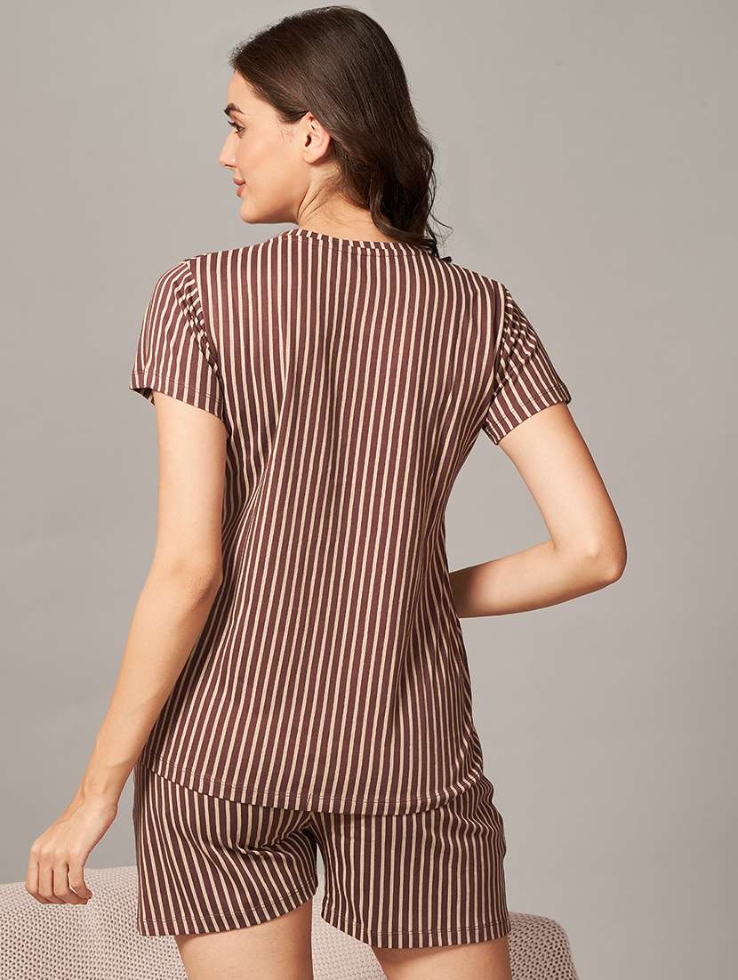 women striped nightwear shorts set - 22033372 -  Standard Image - 5