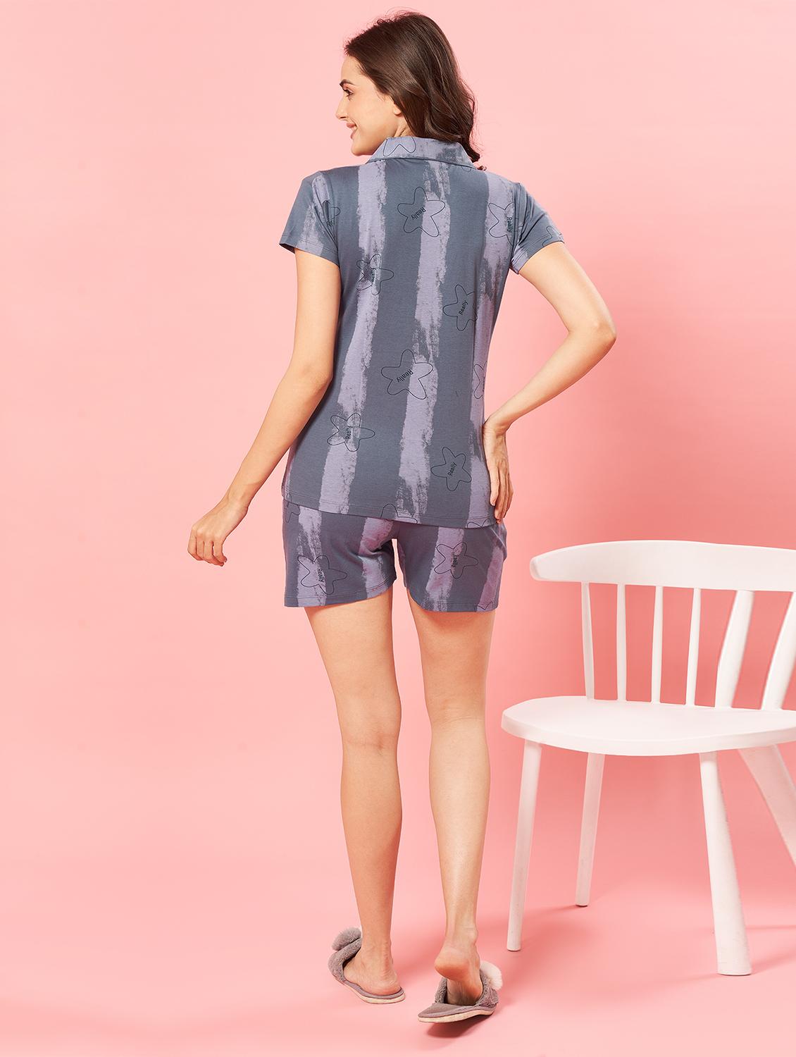 women printed nightwear shorts set - 22033378 - Standard Image - 3