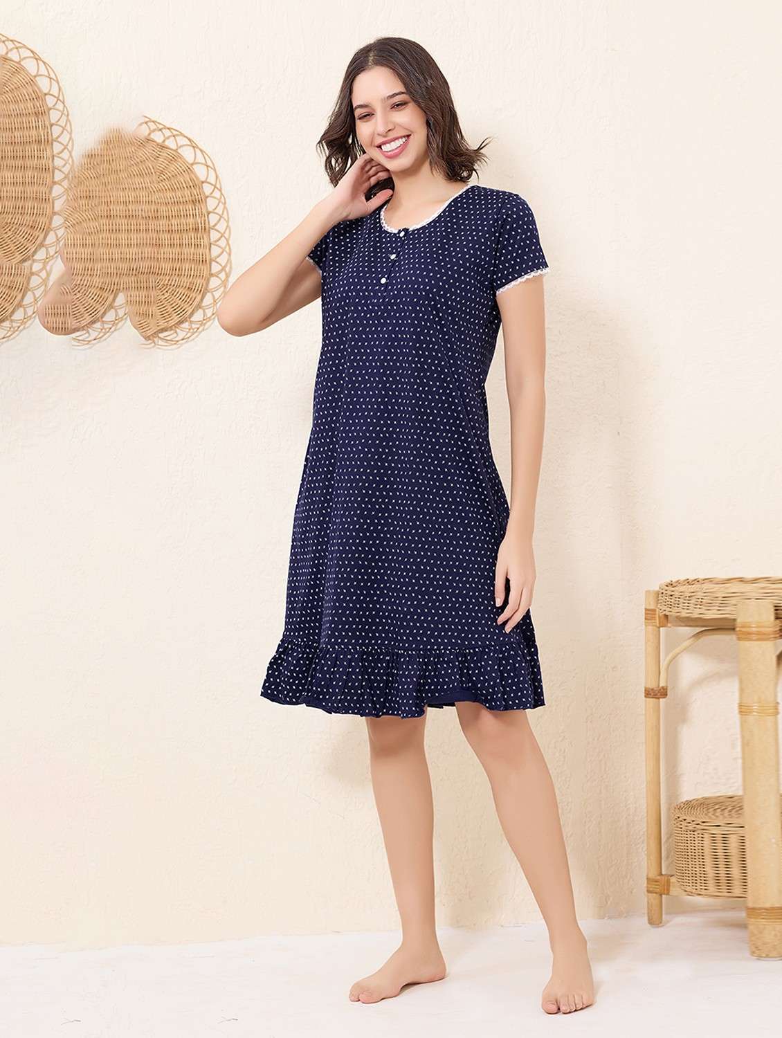 women printed short sleeve tiered sleepshirt