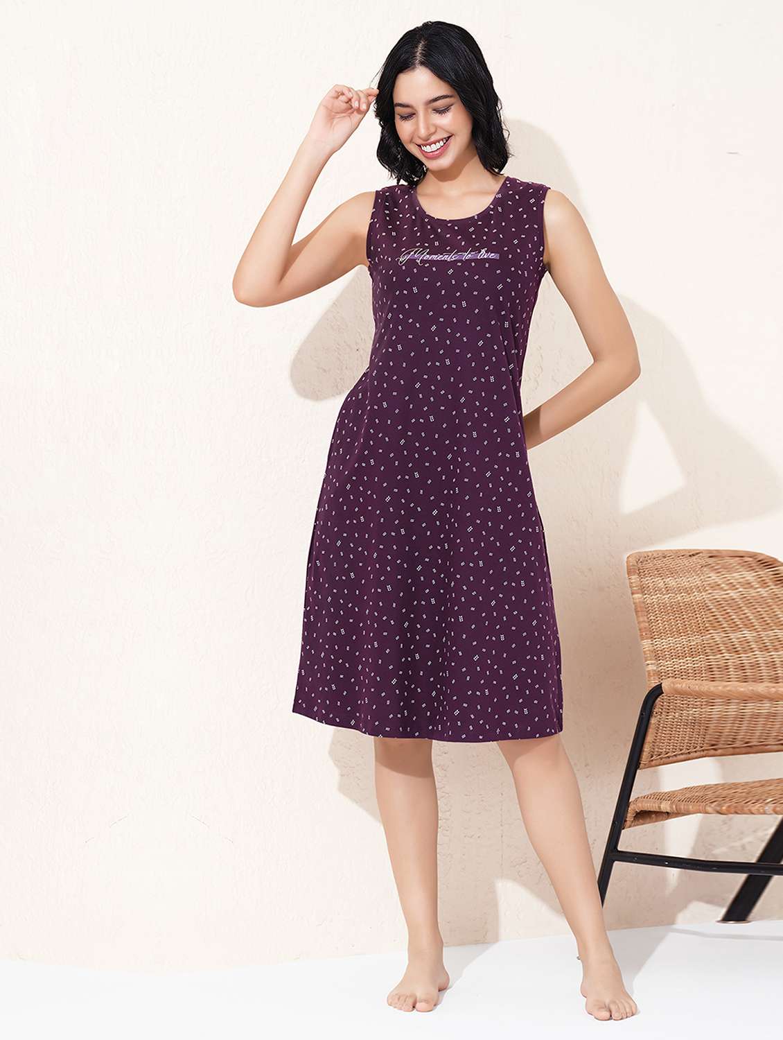 women printed sleeveless sleepshirt