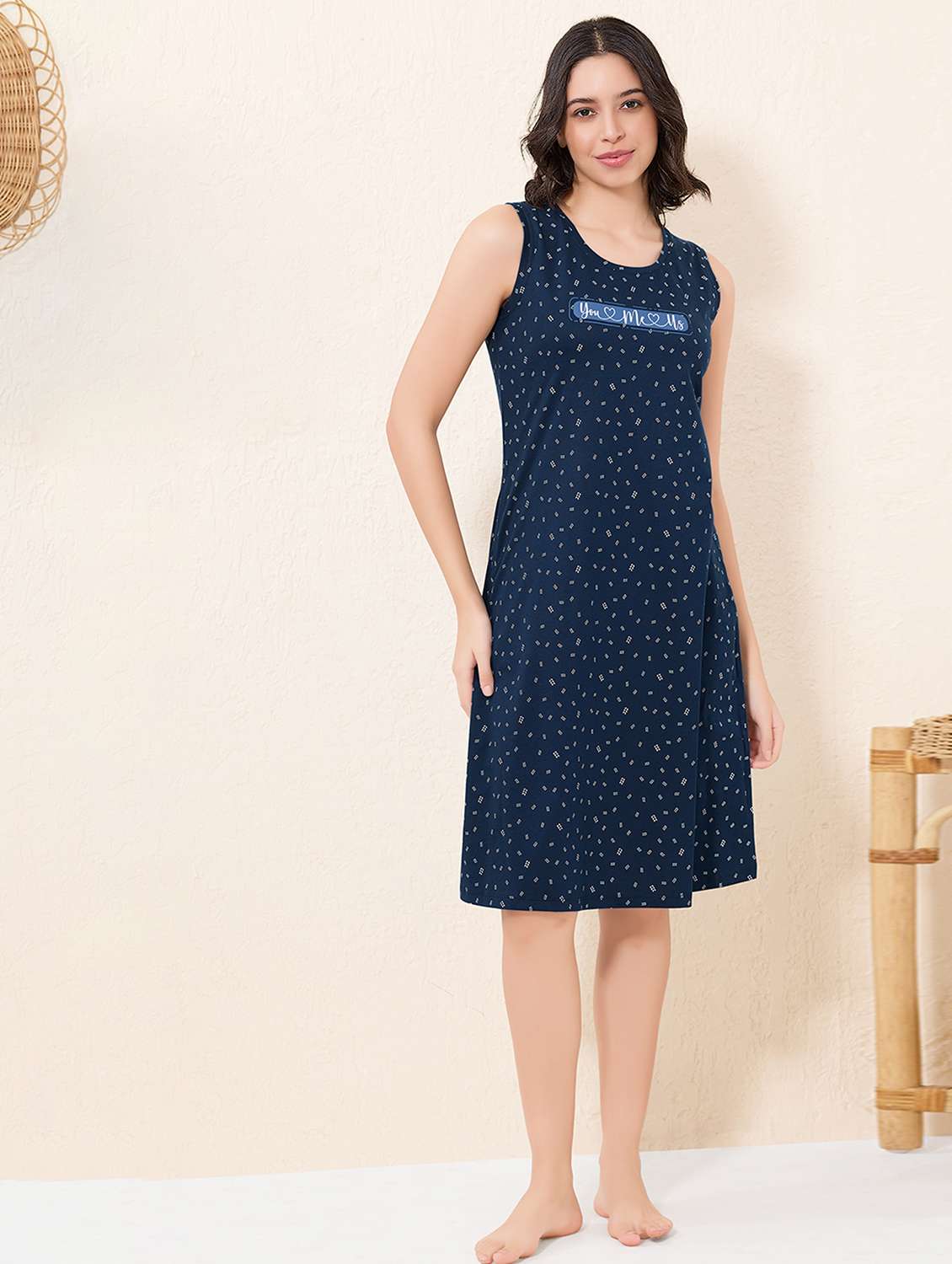 women printed sleeveless sleepshirt