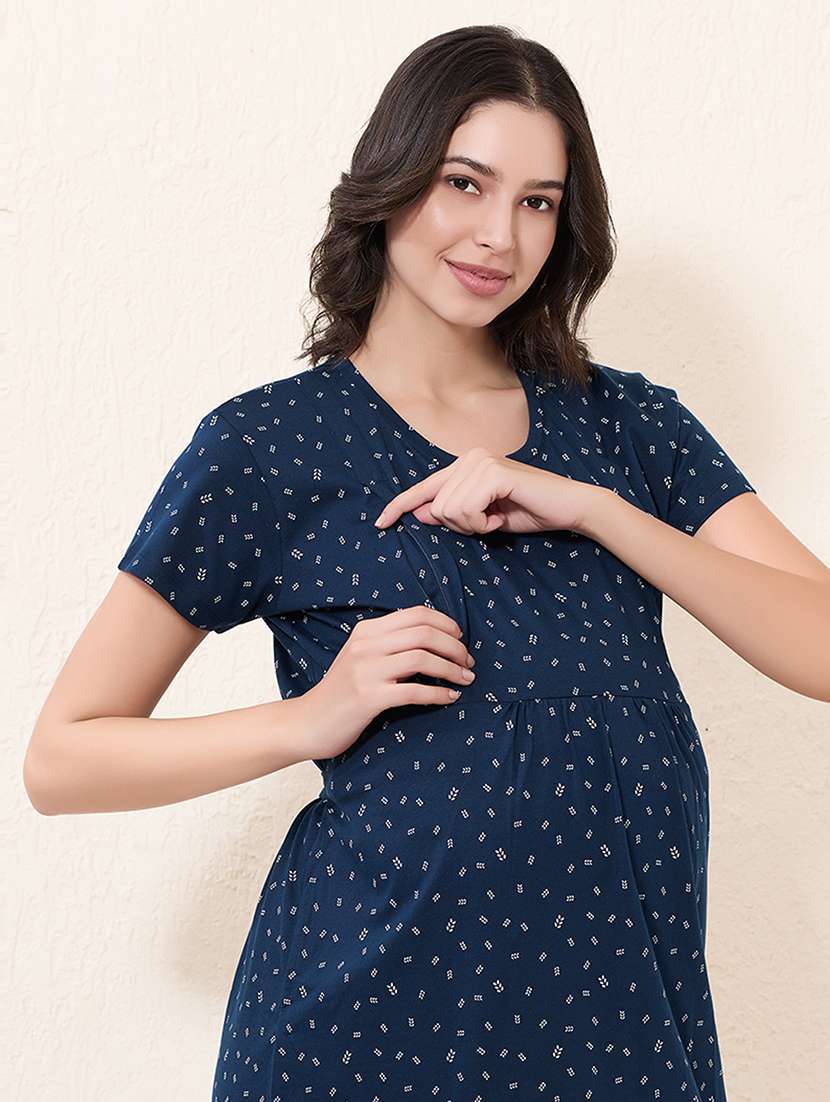 women printed short sleeve maternity wear sleepshirt - 22033389 -  Standard Image - 3