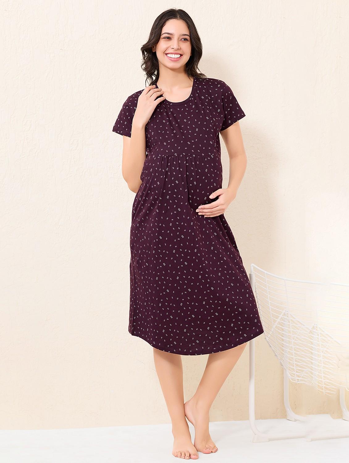 women printed short sleeve maternity wear sleepshirt - 22033390 - Zoom Image - 0