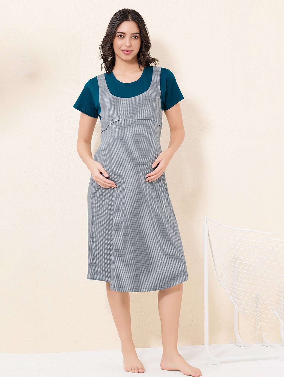 women printed short sleeve maternity wear sleepshirt
