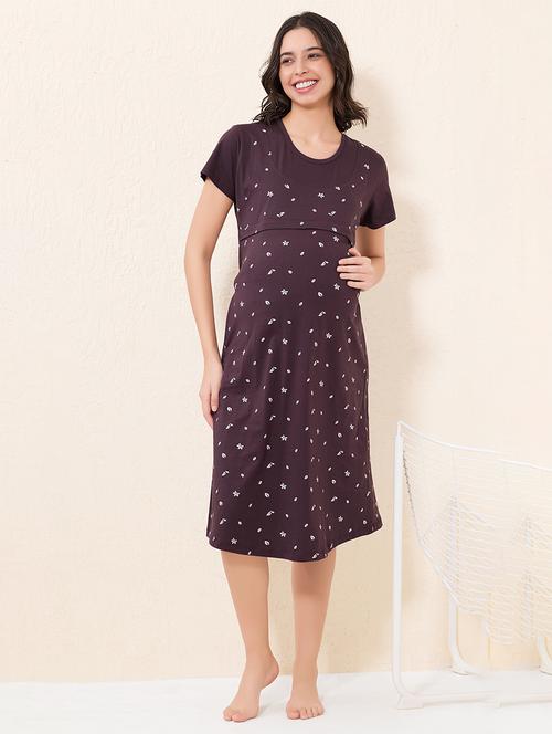 women printed short sleeve maternity wear sleepshirt - 22033394 - Standard Image - 0
