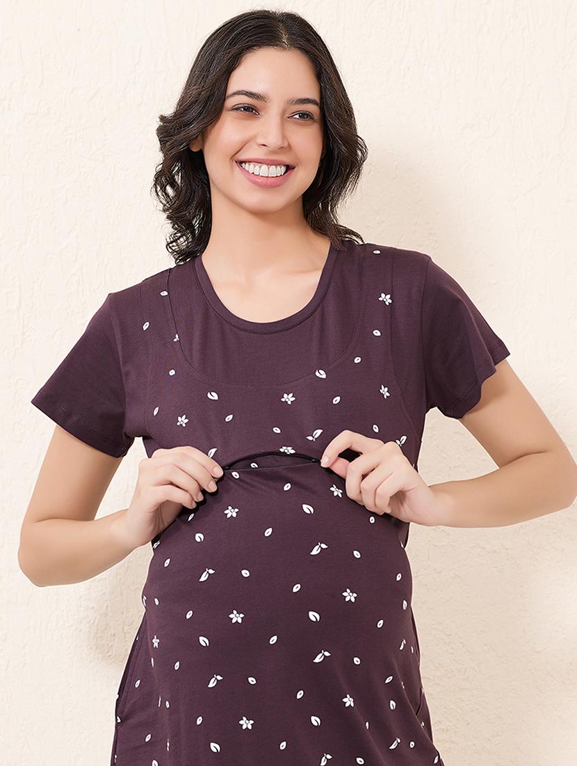women printed short sleeve maternity wear sleepshirt - 22033394 - Standard Image - 3