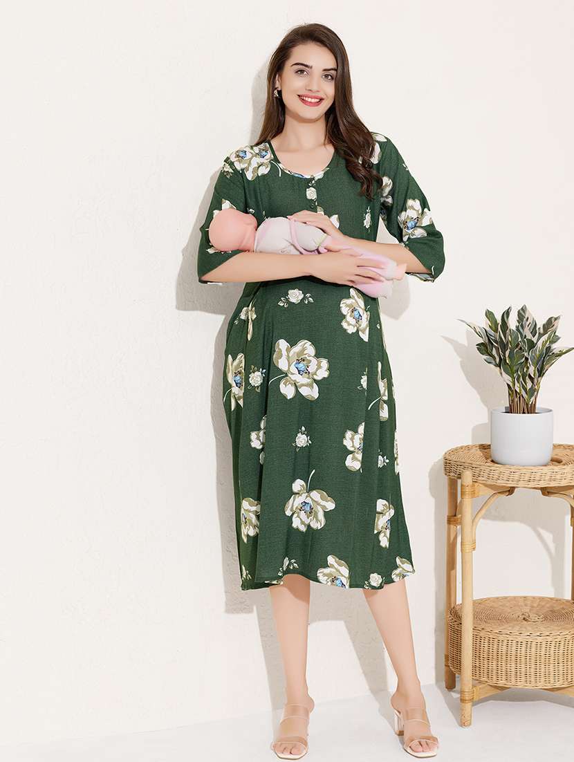 Buy online Women Printed Short Sleeve Maternity Wear Dress from