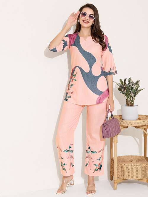 women printed top and trouser co-ord set - 22033407 -  Standard Image - 0