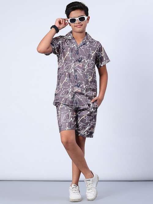 boys printed shirt and shorts co-ord set - 22033419 -  Standard Image - 0