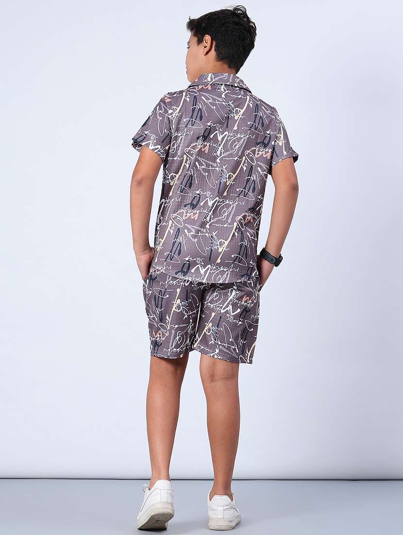 boys printed shirt and shorts co-ord set - 22033419 -  Standard Image - 3