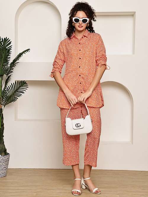 women printed shirt and trouser co-ord set - 22033422 - Standard Image - 0