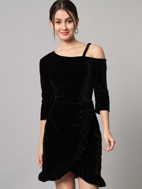 women solid asymmetric neck sheath dress - 22033465 -  Standard Image - 0