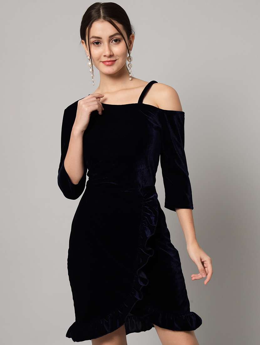 women solid asymmetric neck sheath dress
