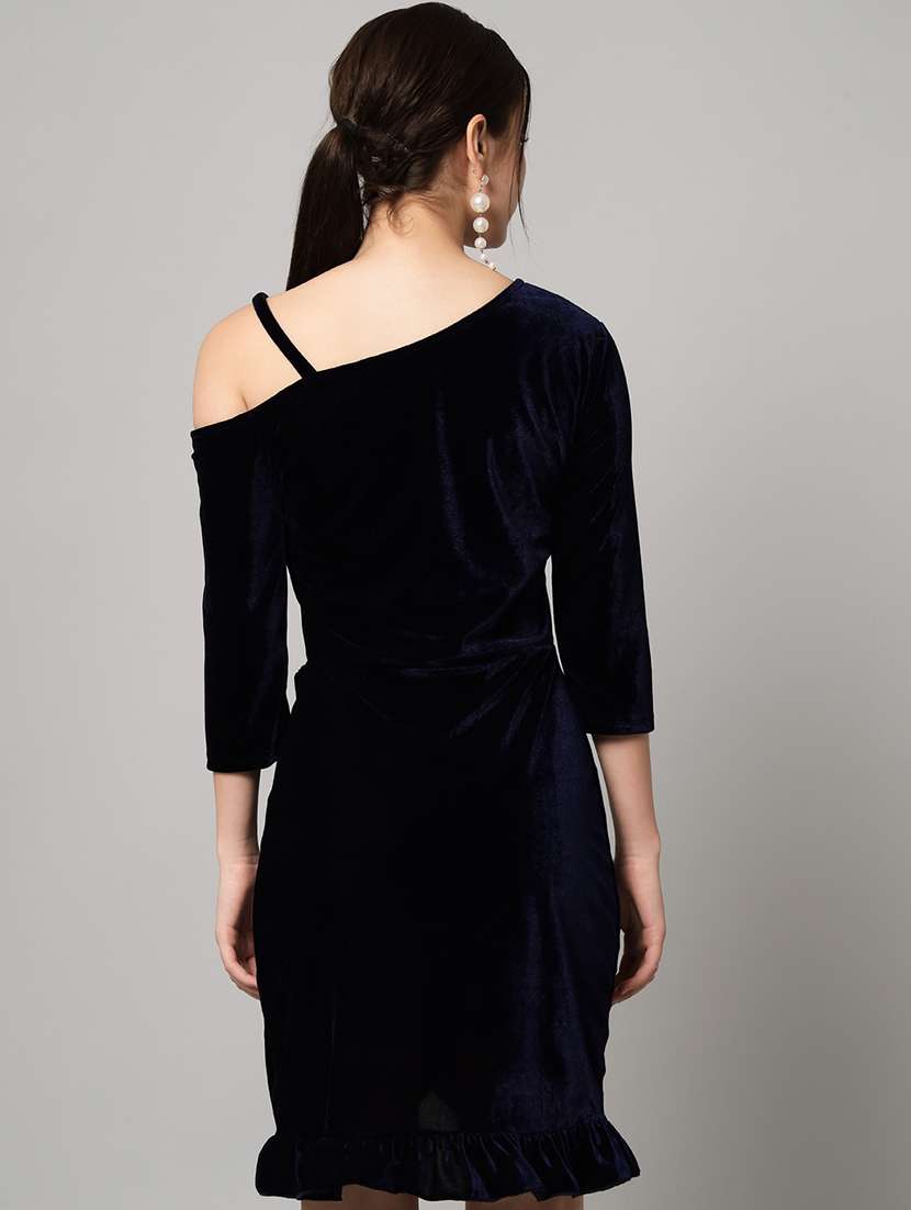 women solid asymmetric neck sheath dress - 22033468 - Standard Image - 3
