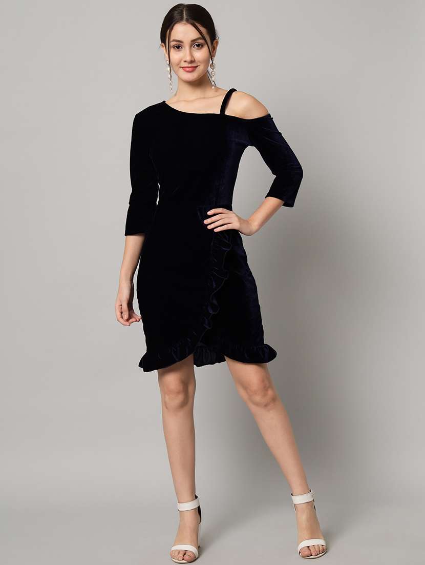 women solid asymmetric neck sheath dress - 22033468 - Standard Image - 5