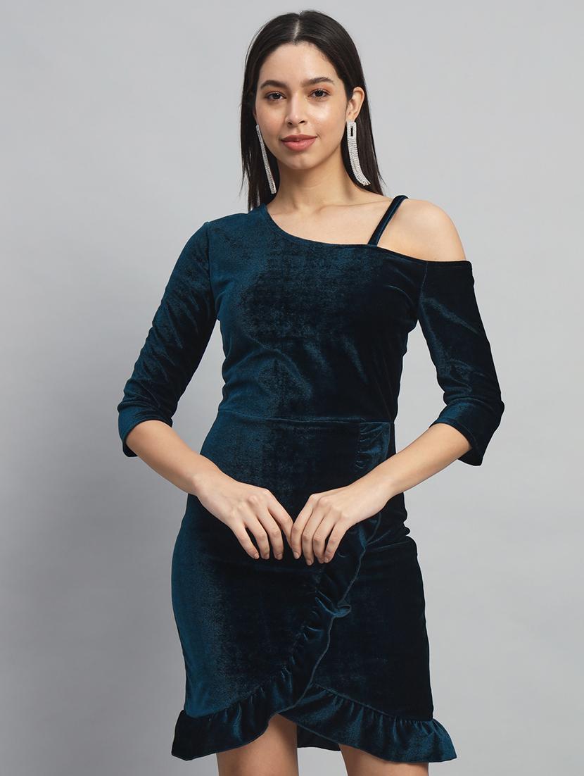 women solid asymmetric neck sheath dress - 22033469 - Zoom Image - 0