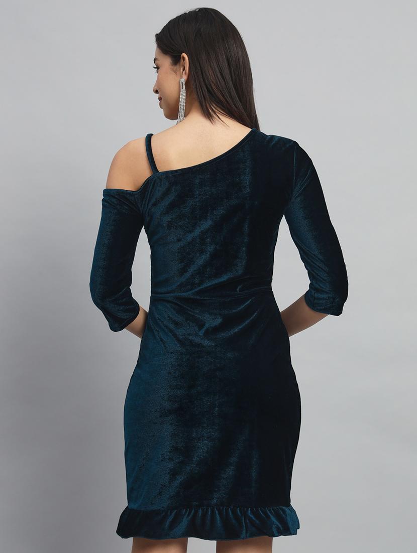 women solid asymmetric neck sheath dress - 22033469 - Standard Image - 3