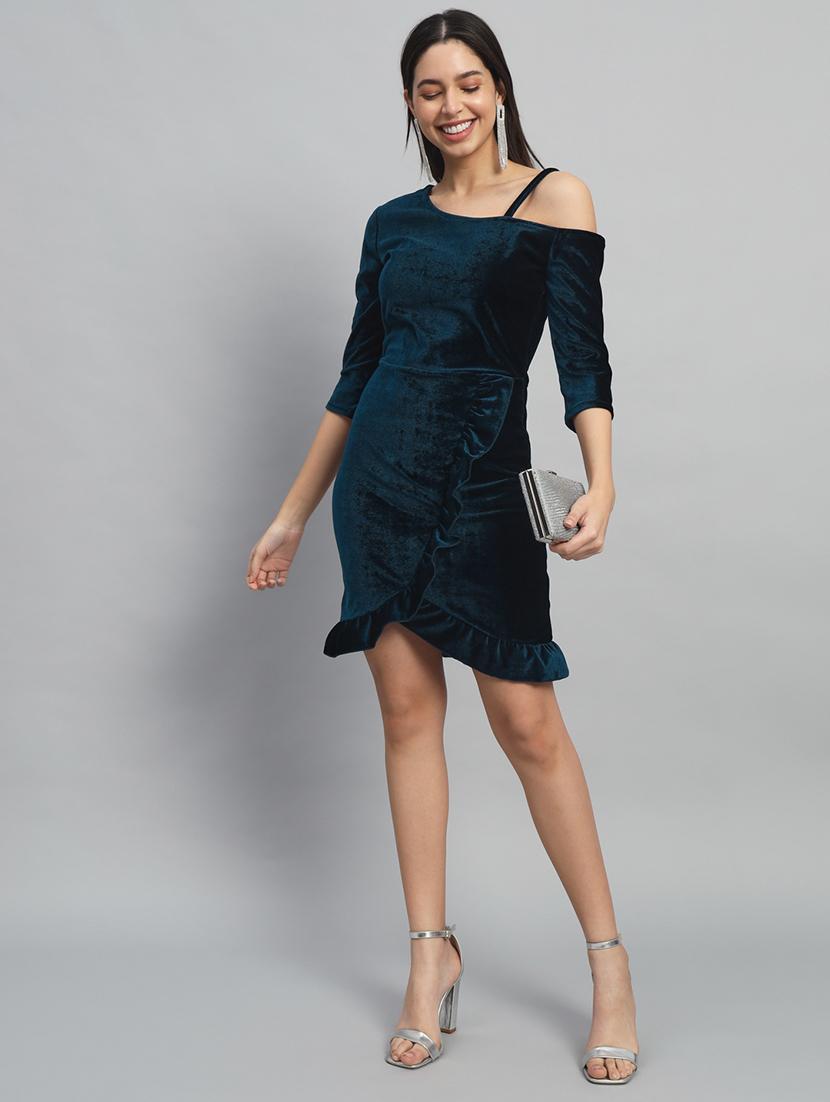 women solid asymmetric neck sheath dress - 22033469 - Standard Image - 5