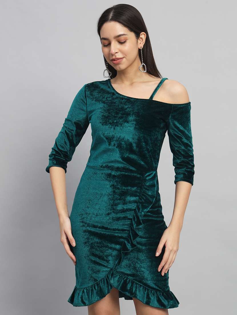 women solid asymmetric neck sheath dress - 22033470 - Zoom Image - 0