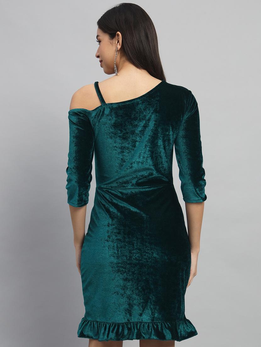 women solid asymmetric neck sheath dress - 22033470 - Standard Image - 3