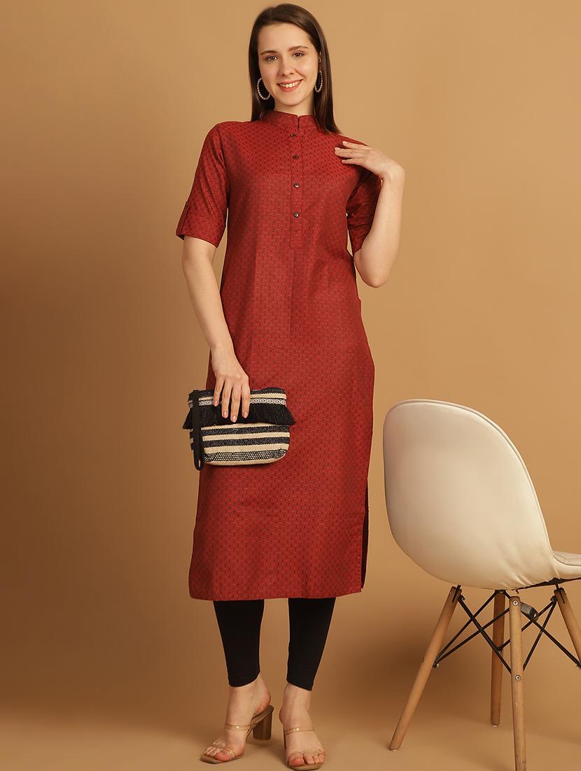 women self design roll up sleeve straight kurta - 22033472 -  Zoom Image - 0