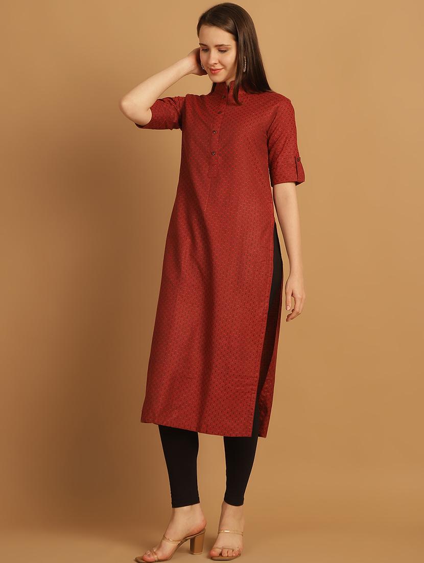 women self design roll up sleeve straight kurta - 22033472 - Standard Image - 3