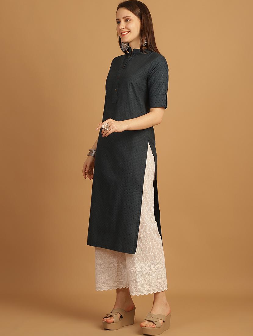 women self design roll up sleeve straight kurta - 22033473 - Standard Image - 3
