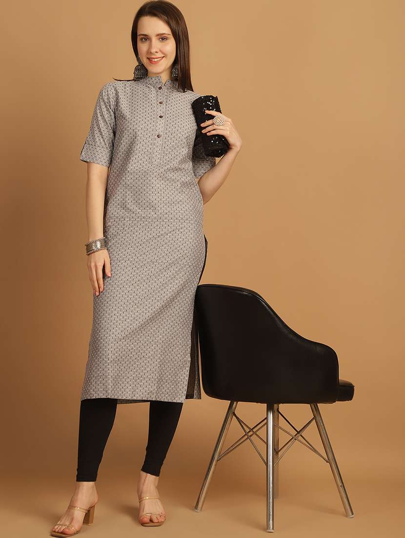 women self design roll up sleeve straight kurta