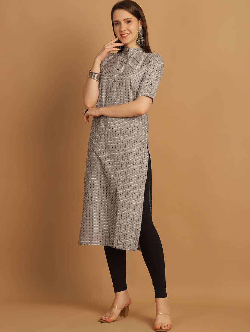 women self design roll up sleeve straight kurta - 22033474 - Standard Image - 3