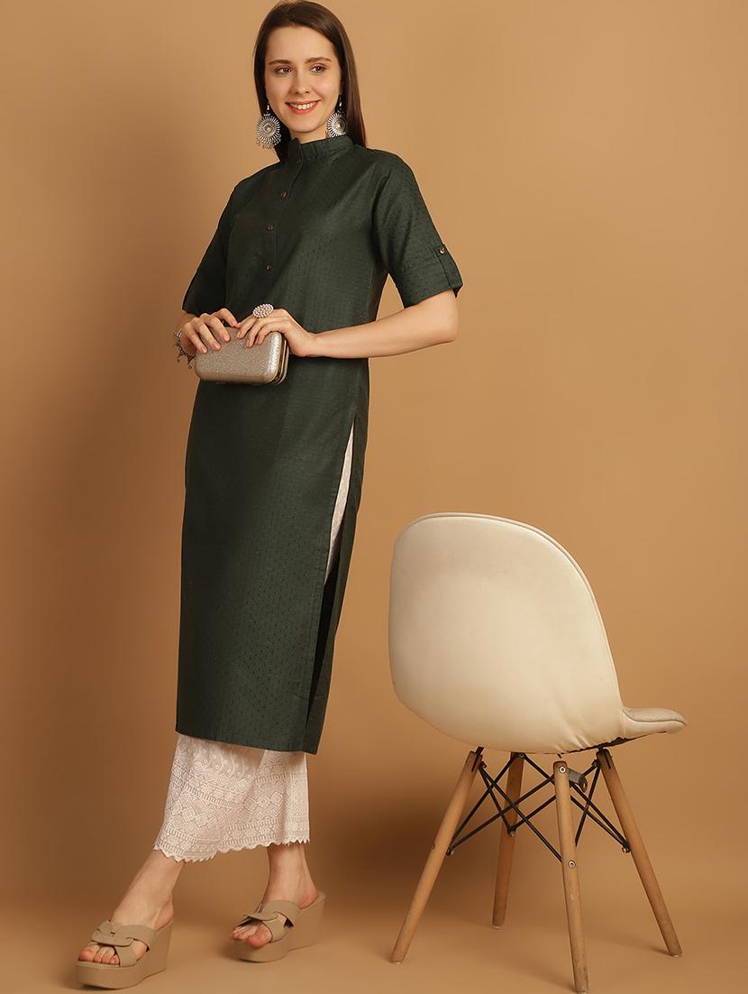women self design roll up sleeve straight kurta - 22033475 -  Zoom Image - 0