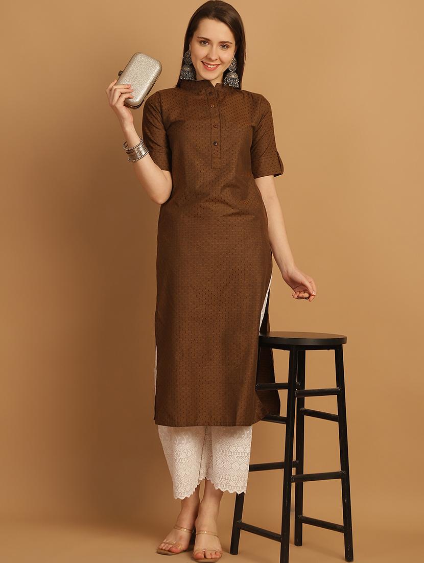 women self design roll up sleeve straight kurta - 22033476 -  Zoom Image - 0