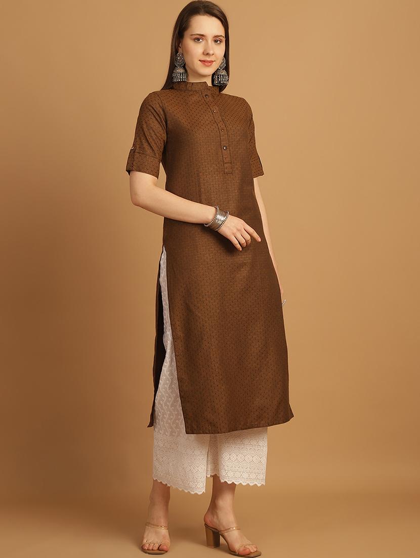 women self design roll up sleeve straight kurta - 22033476 - Standard Image - 3