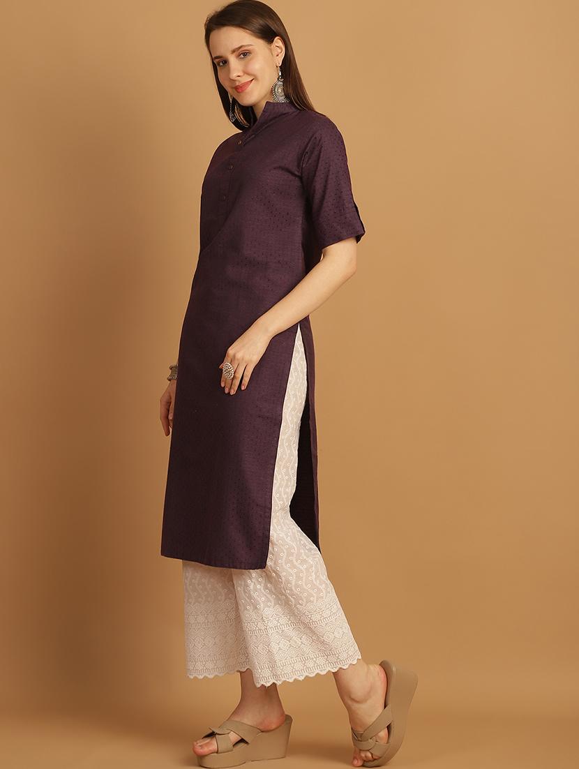 women self design roll up sleeve straight kurta - 22033478 - Standard Image - 3