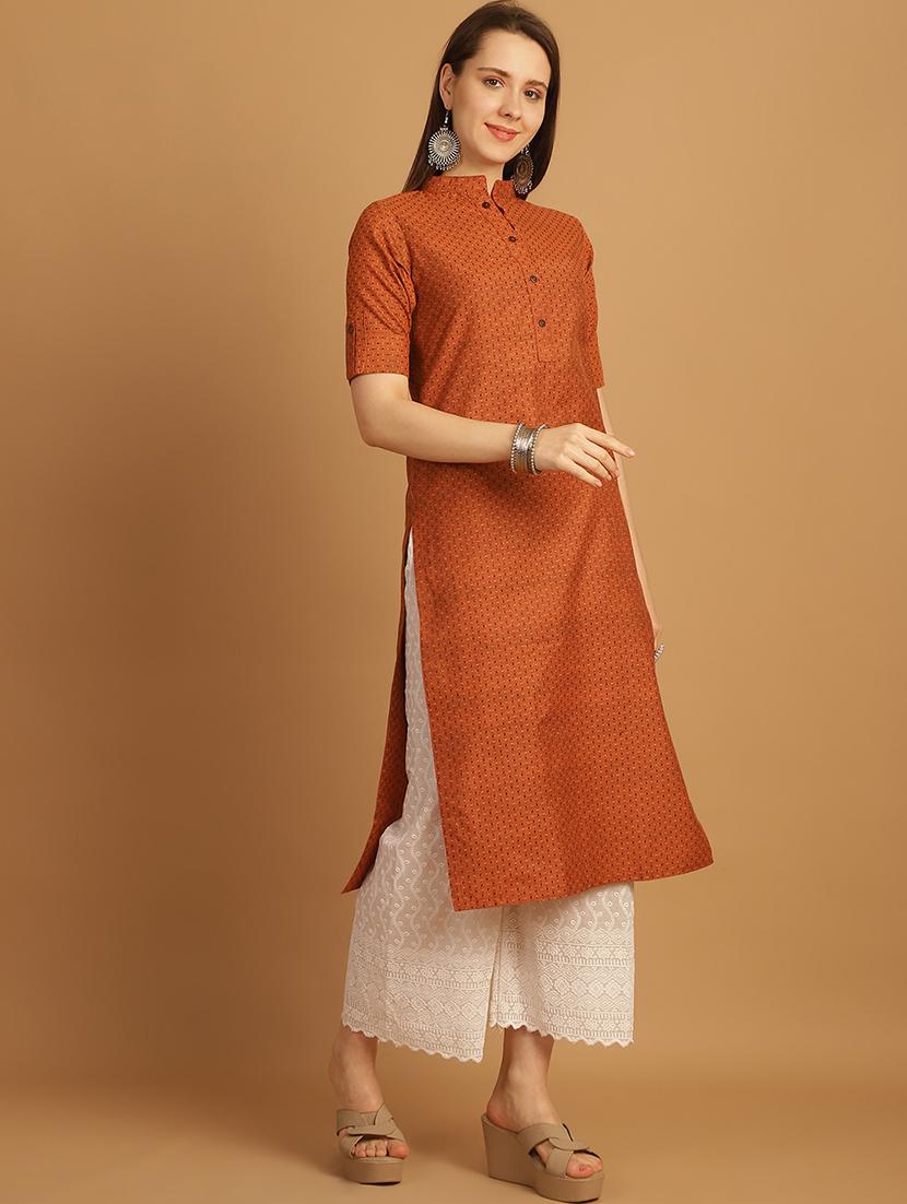 women self design roll up sleeve straight kurta - 22033480 - Standard Image - 3