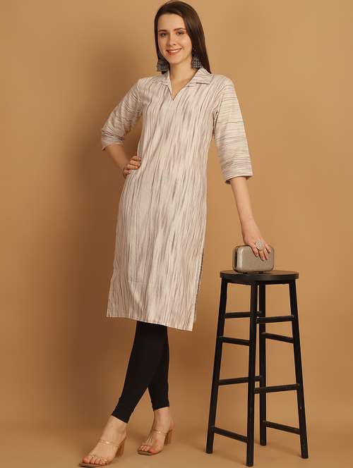women self design three quarter sleeve straight kurta - 22033482 -  Standard Image - 0