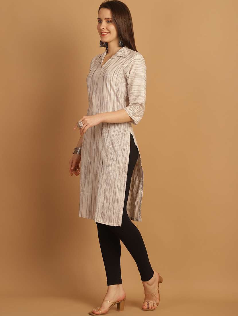 women self design three quarter sleeve straight kurta - 22033482 -  Standard Image - 3