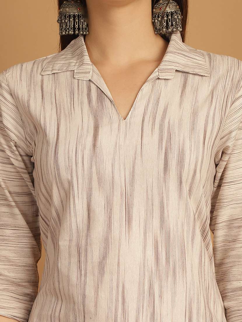 women self design three quarter sleeve straight kurta - 22033482 -  Standard Image - 5