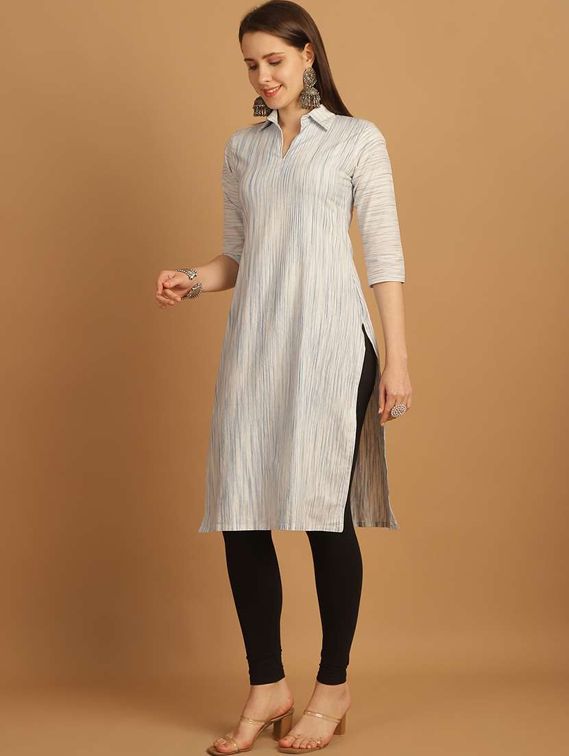 women self design three quarter sleeve straight kurta - 22033484 - Standard Image - 3