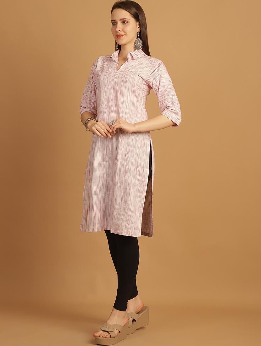 women self design three quarter sleeve straight kurta - 22033485 - Standard Image - 3