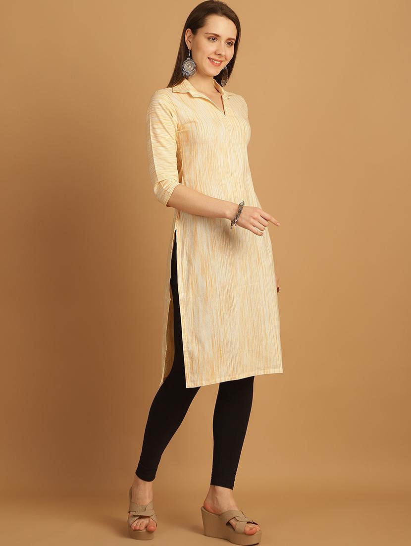 women self design three quarter sleeve straight kurta - 22033486 - Standard Image - 3