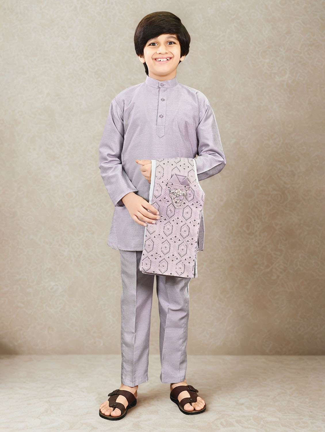boys solid kurta and pyjama with embroidered nehru jacket  - 22033578 -  Standard Image - 3