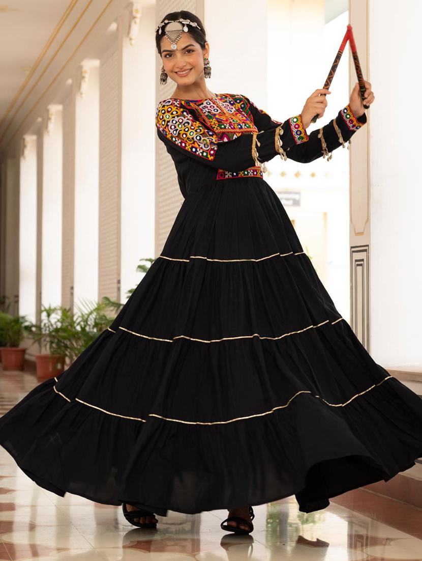 women embroiderd long sleeve fit & flare ethnic dress