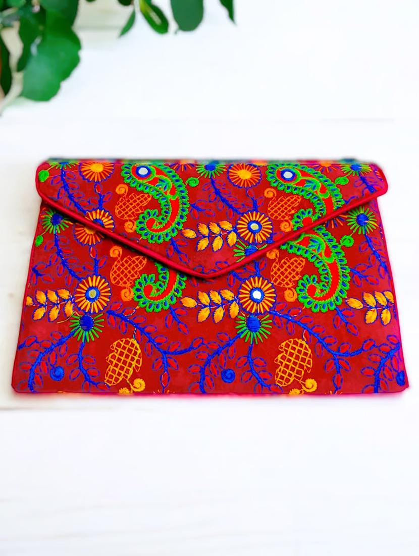 ethnic embroidery velvet clutch with flap closure - 22033583 -  Zoom Image - 0