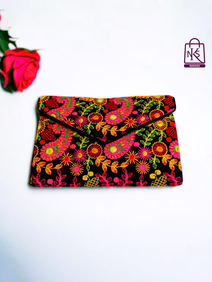 black velvet embroidery clutch with flap closure - 22033587 - Zoom Image - 0