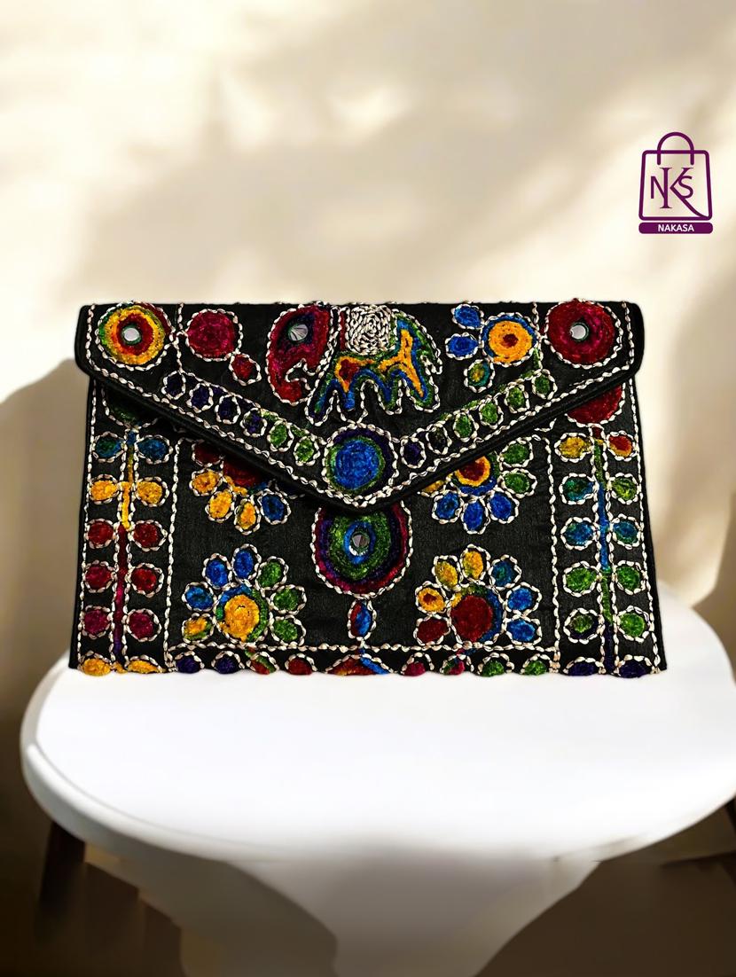 women velvet embroidery clutch with flap closure - 22033591 -  Zoom Image - 0