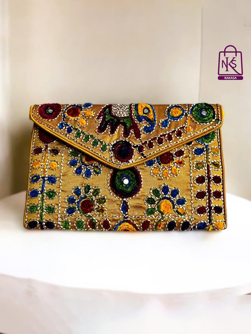 women velvet embroidery clutch with flap closure - 22033593 - Zoom Image - 0