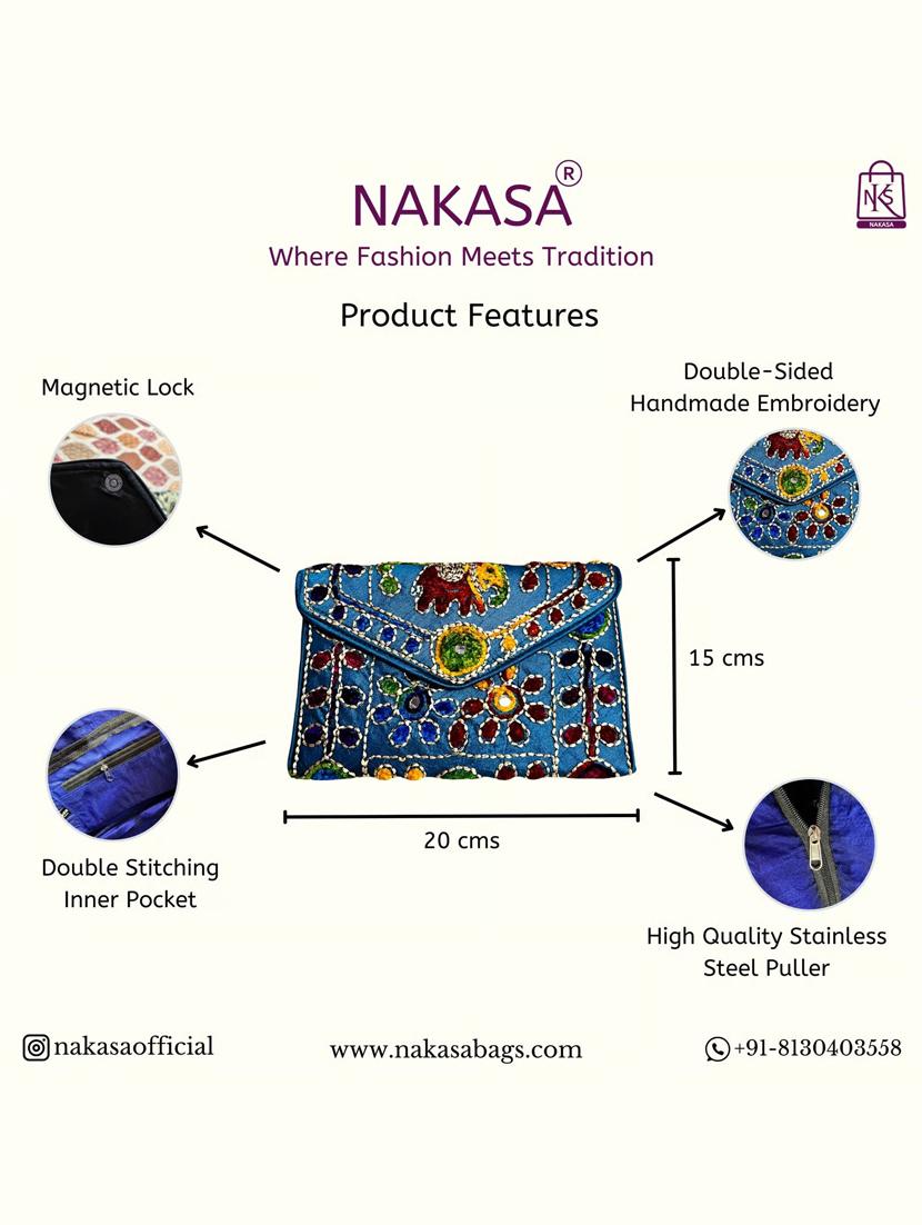 women velvet embroidery clutch with flap closure - 22033594 - Standard Image - 3